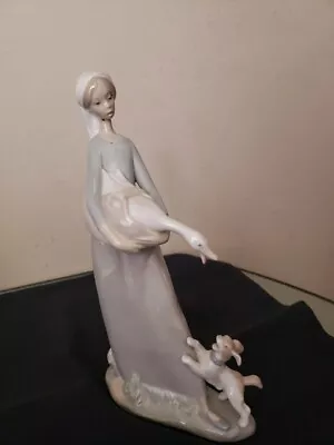 Vintage Lladro Figurine #4866 Tall Girl With Goose & Puppy Dog 10.5  Collectible • $50