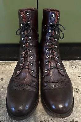 Vtg Justin Briar Packer Kiltie Leather Boots Men’s 9D Women’s 10.5 • $160