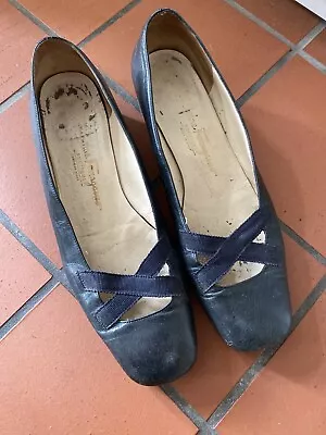 £32 • Buy 1960s Vintage Authentic Salvatore Ferragamo Shoes Mod Uk 4 Navy Made In Italy  