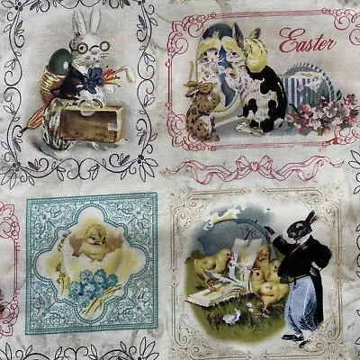  Easter Tale  Kate Ward Thacker Bunny Chicks Antique Card Cotton Fabric 30  X44  • £13.30