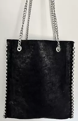 Zara Womens Black Leather Silver Chain Studded Purse Size Medium • $60