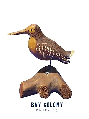 Vintage Carved & Painted Miniature Woodcock Decoy - Bar Harbor Maine Shorebird  • $312