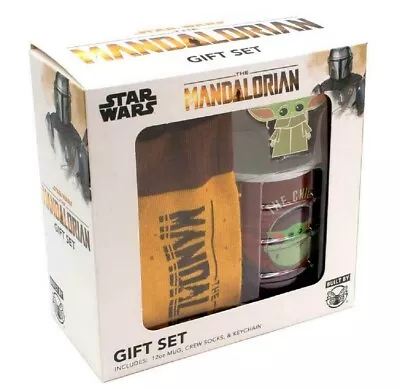 Star Wars The Mandalorian Baby Yoda Boxed Gift Set W/ Crew Socks Mug Key Chain • $5.95