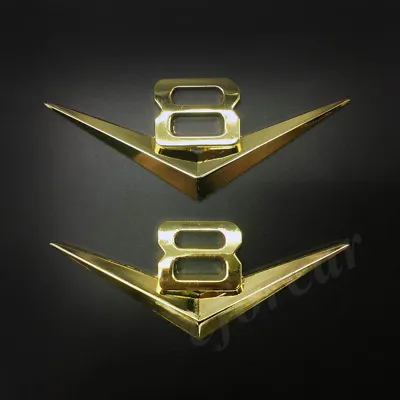 2pcs Car Gold V8 Vintage Logo Chrome Trunk Metal Emblem Badge Decal Sticker • $12.90