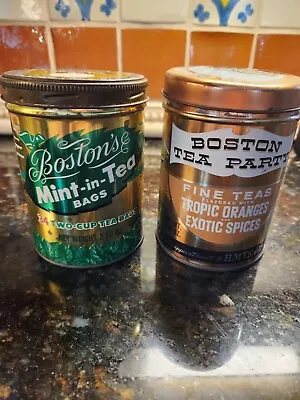 Lot Of 2 Vintage Boston Tea Party Tin & Boston's Mint-in-Tea Bags Can Tins 2.5oz • $14.59
