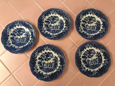 Set Of 5 Meakin Romantic England Penhurst Place 7  Blue Bread Or Side Plates • $19.99