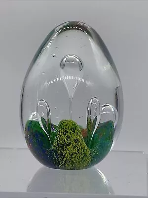 Art Glass Blow Egg Shaped Paperweight Colorful Large Controlled Bubbles • $11.99