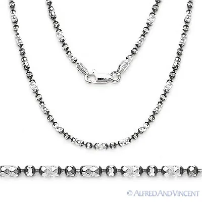 $79.19 • Buy Sterling Silver Black Rhodium 2.3mm Diamond-Cut Bead Link Chain Italian Necklace