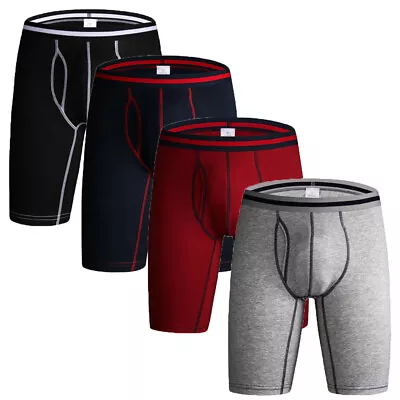 4PCS Men Soft Underwear Boxers Shorts Trunks Sport Mid-Waist Long Leg Panties UK • £18.99