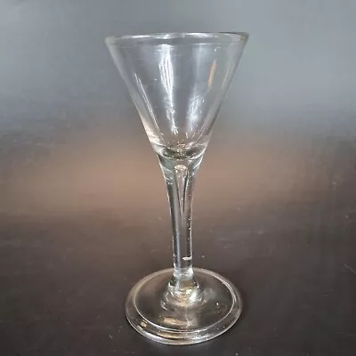 Antique 18th Century Drinking Glass Trumpet Bowl Long Lear Drop Stem Folded Foot • £149