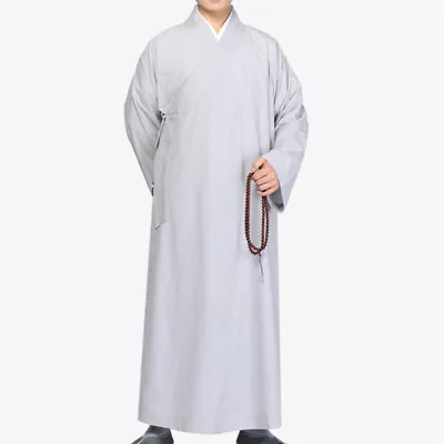 Men Chinese Buddhist Monks Robe Long Gown Temple Shaolin Kung Fu Costume Loose • £57.44