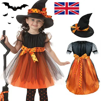 Girls Halloween Witches Hat Fancy Dress Costume Witch Outfit Kids World Book Day • £4.99