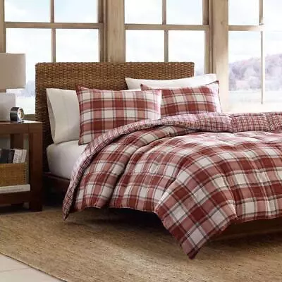 Eddie Bauer Comforter Set Twin Microsuede Plaid Reversible Soft Red (2-Piece) • $76.07