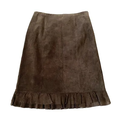 ANN TAYLOR Women's UK 10 / US 6 Suede Leather Brown Skirt Country Western Autumn • £28.96