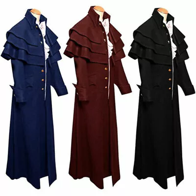 Mens Medieval Steampunk Frock Coat Retro Gothic Victorian Jacket Vintage Cosplay • $41.41