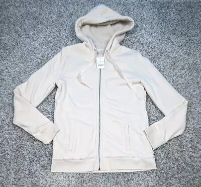 J Crew Hoodie Womens Medium Beige Sherpa Fleece Full Zip Sweatshirt New • $29.99