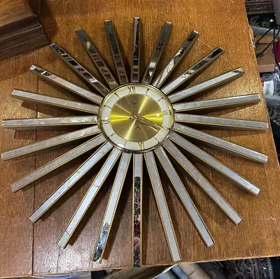 Vintage Artco MCM Mirrored Sunburst Clock Body With Replaced Battery Movement • $75