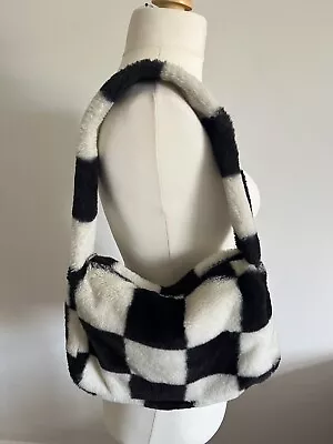 H&M Checkered Faux Fur Black And White Bag • £3.50