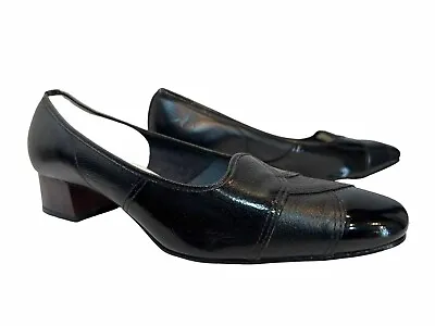 Sz 10 NOS Vtg  70s PUMPS Shoe California Cobbler BLACK LEATHER Chunky HEEL 1970s • $50.57