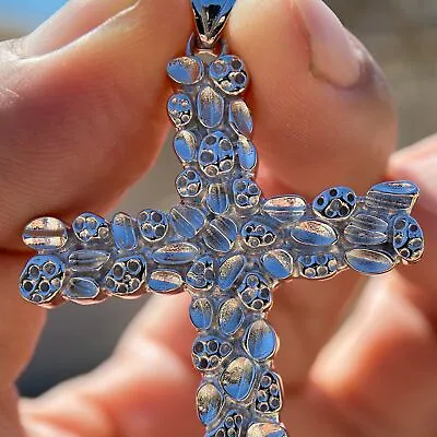 Mens Real Solid 925 Sterling Silver Large Nugget Cross Hip Hop Charm Pendant  • $39.95