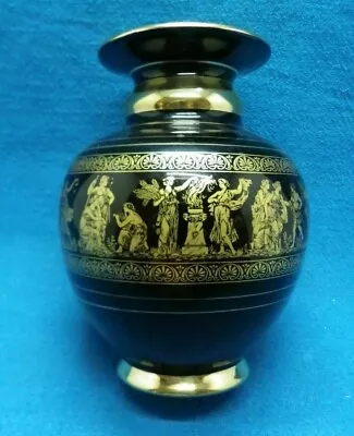 Spyropoulos Greek Vase Hand Made In Greece Black W/ 24 K Gold Accents 7  Tall • $19.99