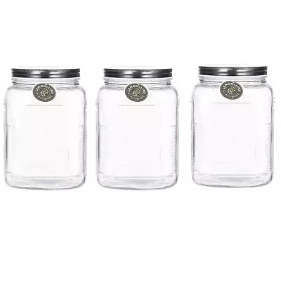 3 X Large Glass Jar Screw Top Lid Cookie Pantry Storage Canister Container 2.9L • $39.95