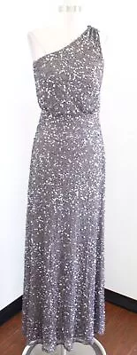 Aidan Mattox Gray Sequin Beaded One Shoulder Formal Evening Dress Prom Gown SZ 6 • $59.99