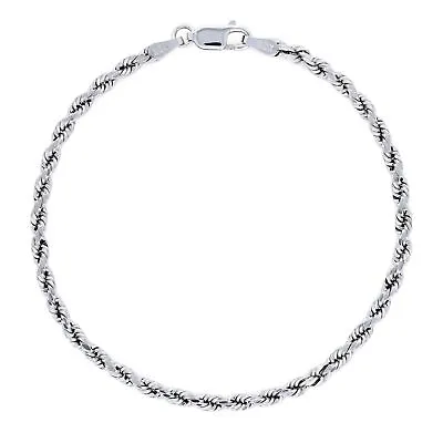 10K White Gold 3mm Diamond Cut Rope Bracelet Mens Womens 7  7.5  8  8.5  9  • $116.98