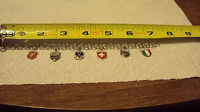 Vintage English Sterling Silver Enamel Shield Charm Bracelet Travel Shields • $99.99