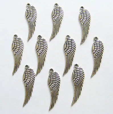 10 Angel Wings/Tercel Wings Charms - 30mm - Metal Antique Silver  • £2.39