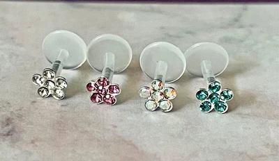 £4.15 • Buy Crystal Flower Helix Tragus Labret Bar Cartilage  Earring Bioflex 1.2 Mm X 6 Mm