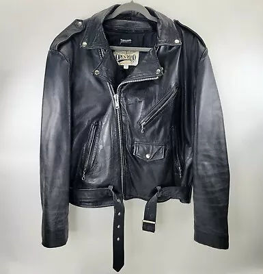 Vtg Wilsons Open Road Full Zip Leather Motorcycle Cafe Racer Jacket - Size 44 • $119.99