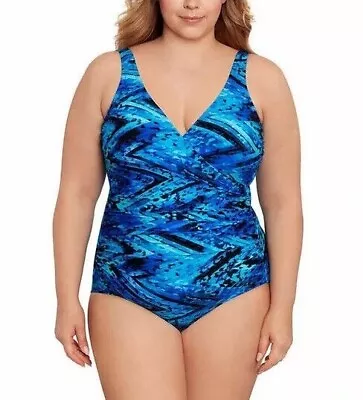 Miradonna By Miraclesuit Women's One Piece Swimsuit Blue ZigZag - Multiple Sizes • $65