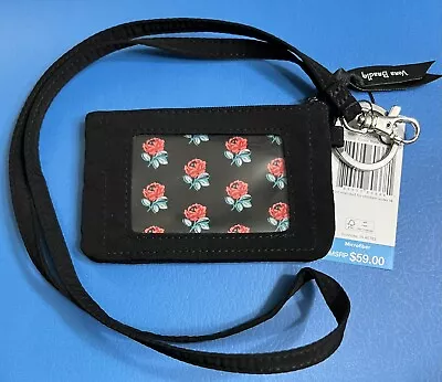 NWT Vera Bradley Classic Black Microfiber Zip ID Case And Lanyard • $15