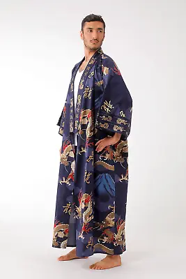  Plus Size Japanese Yukata Kimono Men Dragon & Mt. Fuji Cotton Cotton Robe Made • $79