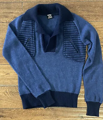 Saint James Retro Navy Blue Knit Wool Polo Jumper Size S • £15.99