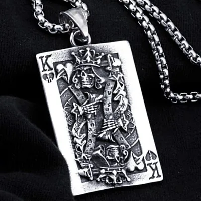 Mens Punk Gothic Skull Poker Card Pendant Necklace Retro Rock Biker Jewelry 24  • $10.99