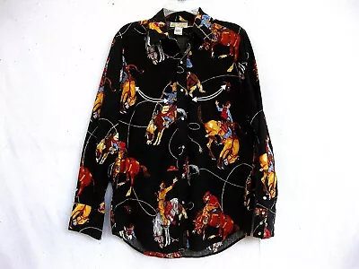 Vintage Caravan Western Apparel Shirt~Rockabilly Rodeo Horses~Pearl Snaps~L • $84.99