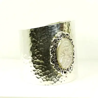 $490 • Buy LOIS HILL Sterling Silver Scroll Hammered MOP Wide Cuff Bracelet