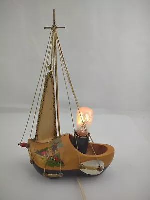 Vintage Style  Wooden Shoe  Sail Boat Ship Nautica Table Lamp Nightlight  • $40.24