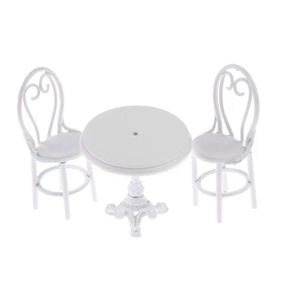 $24.72 • Buy 1:12 Dollhouse Miniature Furniture 3pcs Dining Table Chairs Model Set White