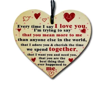 Wooden Hanging Heart Plaque I Love You Message Valentine's Day Lover Gift Idea • £2.99