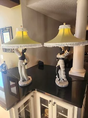 Vintage 1950's E. Bertolozzi Chicago Chalkware Lamps Pair Italian Dancers • $450