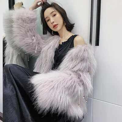 Womens Knitted Raccoon Fur Coats Short Beads Jackets Real Fur Outwear Luxury Sz • $275.55