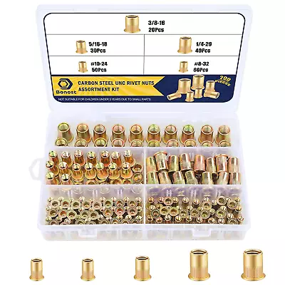 200pcs Rivet Nuts Sae Nuts Assortment Kit Zinc Plated Carbon Steel Rivnuts Metal • $19.04