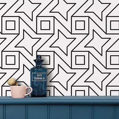 17.7 X78.7  Modern Black And White Geometric Wallpaper Peel And Stick Geometr... • $26.88