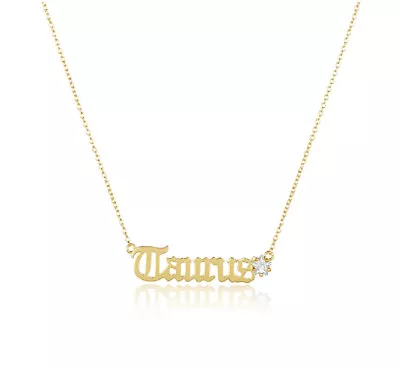 MELINDA MARIA 18K Gold Plated Zodiac Script Pendant Necklace Taurus CZ Stone • $26.99