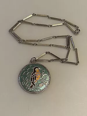 Vintage Sarah Coventry Silver Toned Enamel Bird Pendant With Necklace • $15