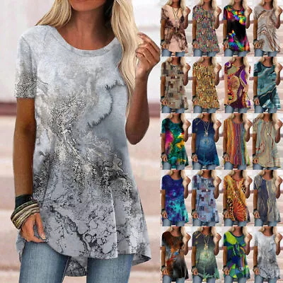 Womens Boho Floral T-shirt Ladies Summer Holiday Loose Blouse Tunic Tops Tee • £11.19