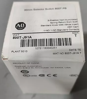 New Allen Bradley 800T-J91A - 3 Position Selector Switch 800TJ91A - FREE SHIP • $75